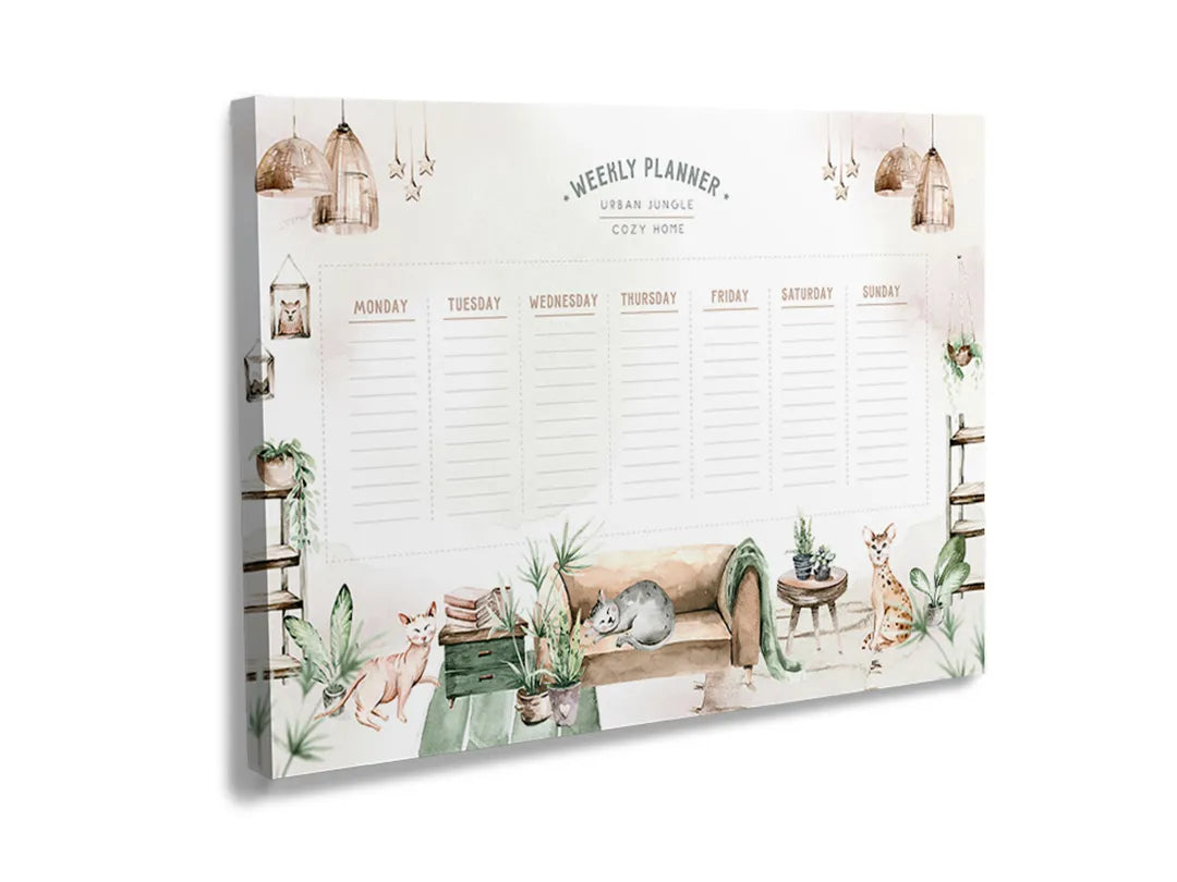 Kurkborden op canvas met botanische jaarplanner – formaat 120 × 80 cm