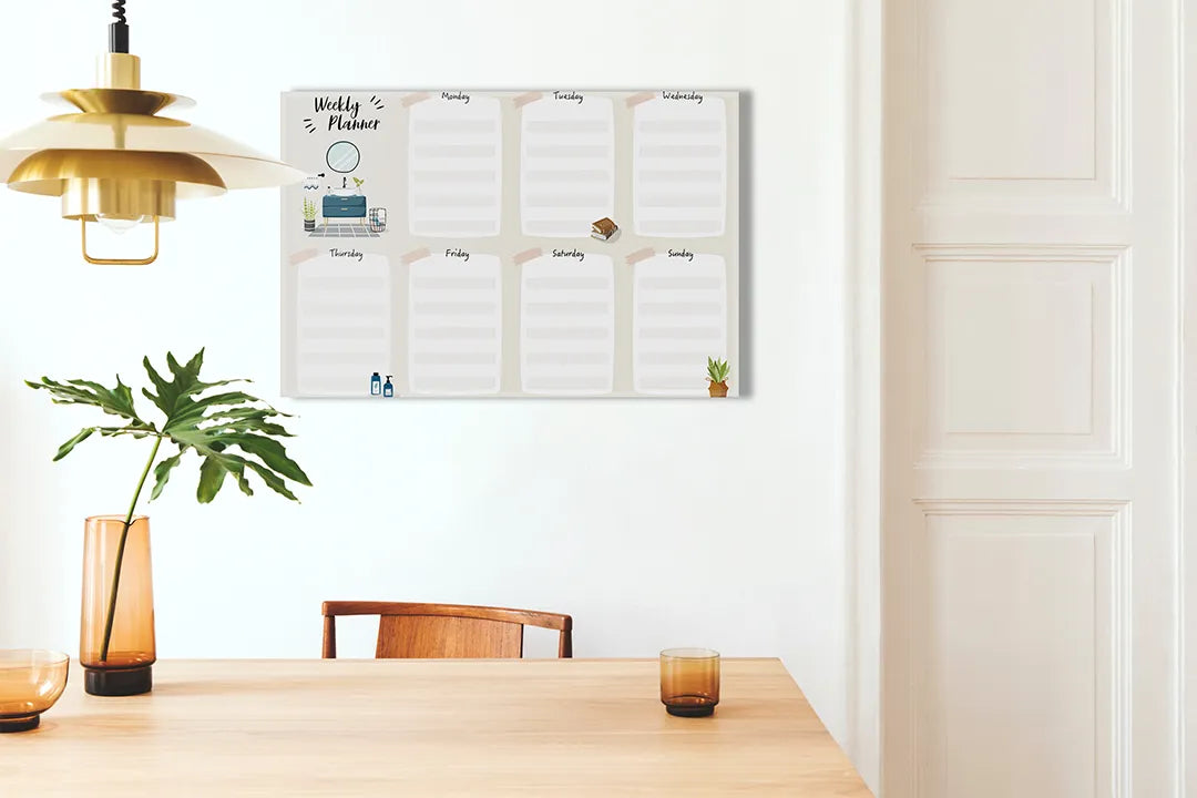 Kurkborden op canvas met weekplanner met schoolthema – formaat 100 × 70 cm