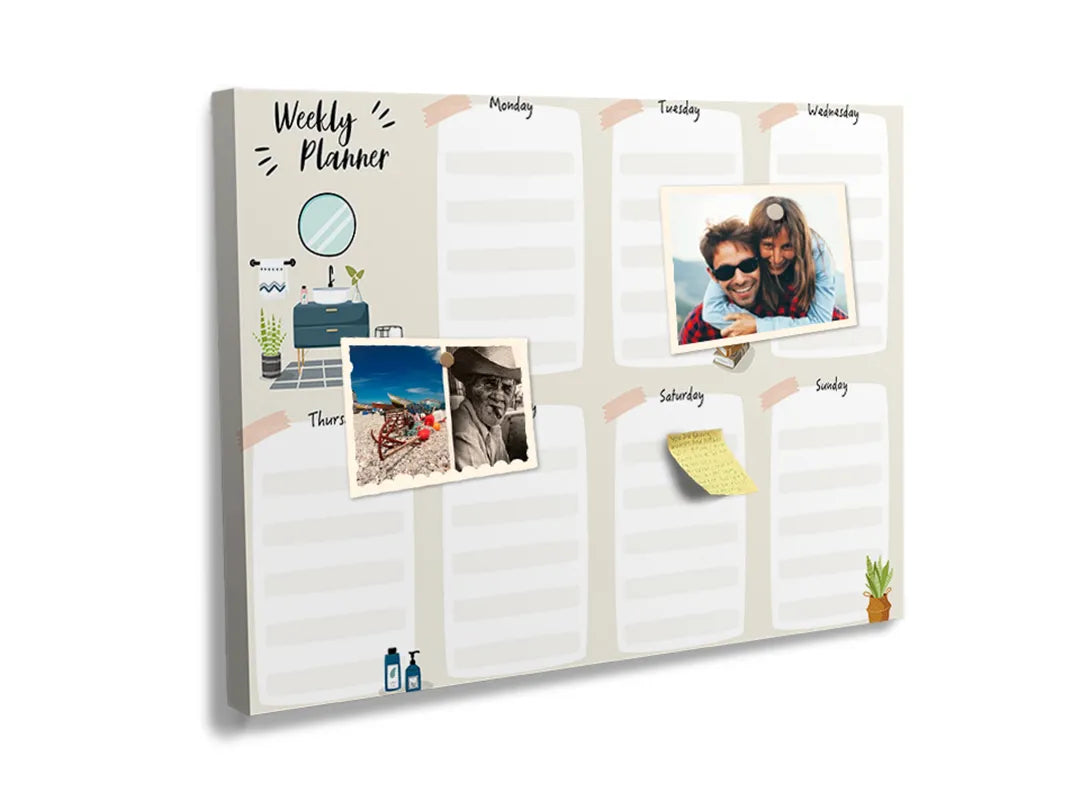 Kurkborden op canvas met weekplanner met schoolthema – formaat 60 × 40 cm