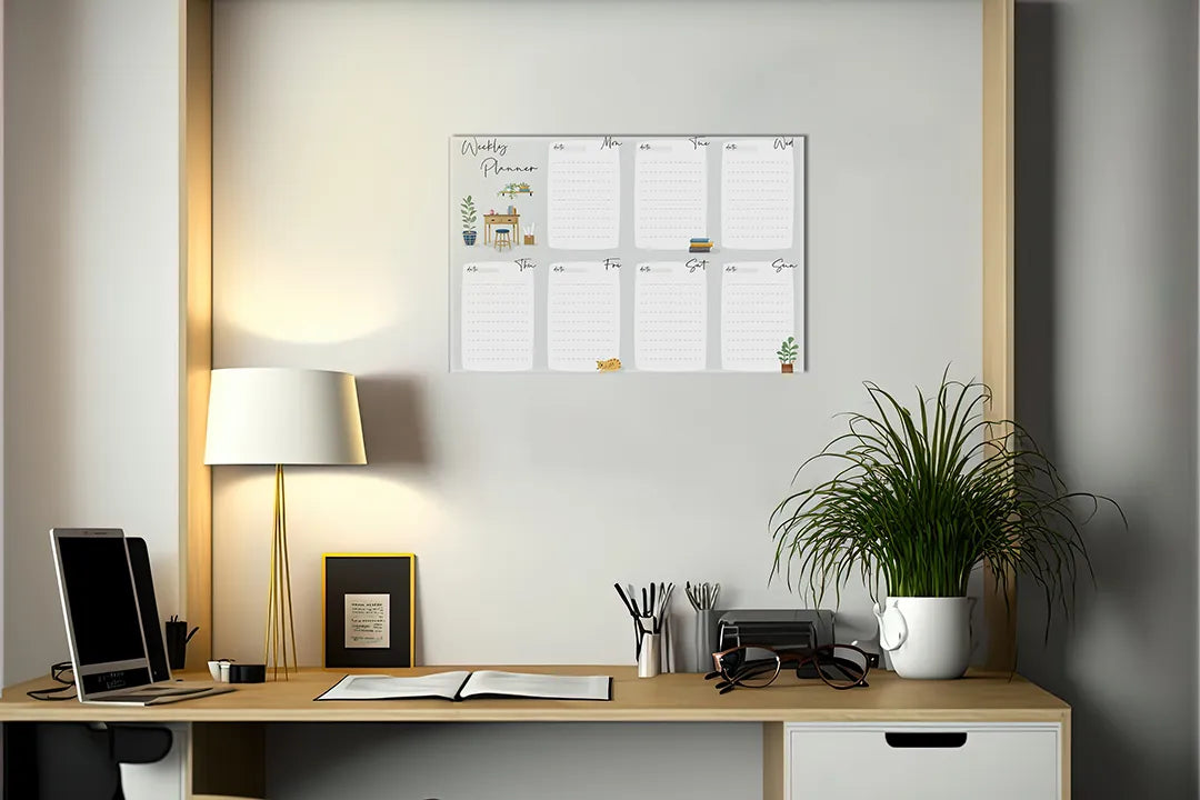 Kurkborden op canvas met botanische weekplanner met planten – formaat 140 × 100 cm