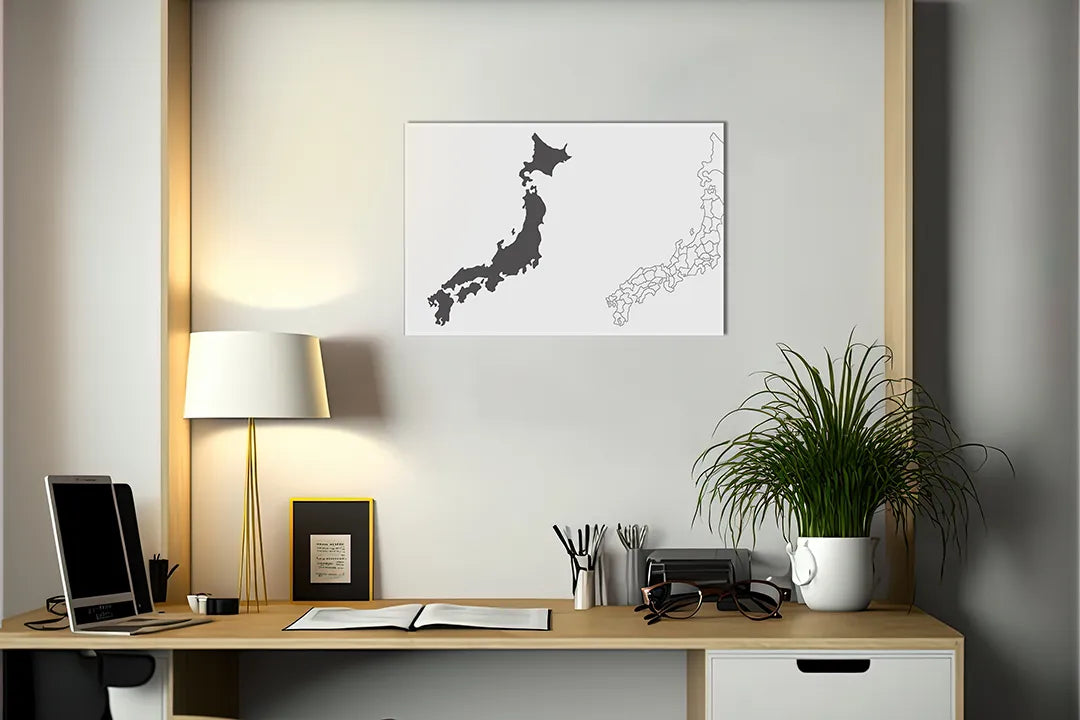 Kurkborden op canvas met kaart van japan in zwart-wit – formaat 140 × 100 cm
