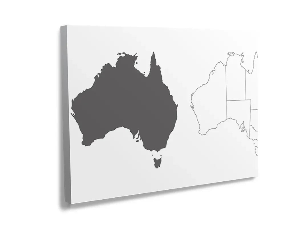 Kurkborden op canvas met kaart van australië in zwart-wit – formaat 120 × 80 cm