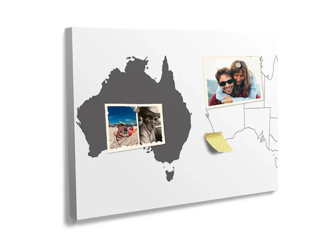Kurkborden op canvas met kaart van australië in zwart-wit – formaat 60 × 40 cm