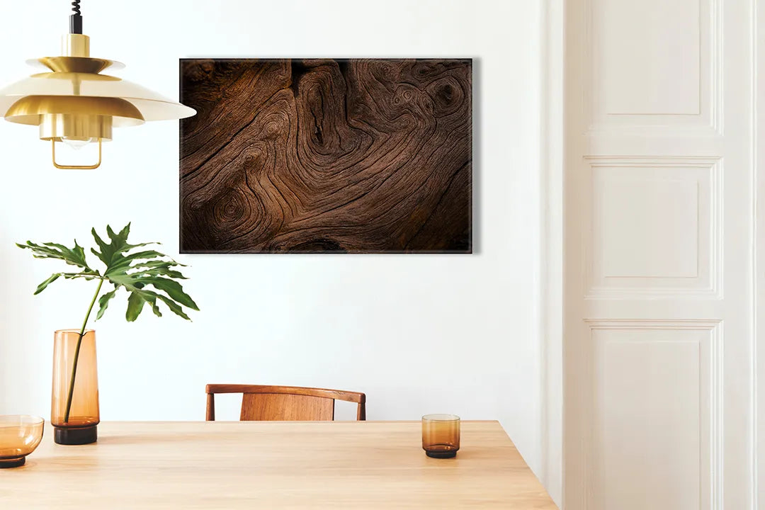 Kurkborden op canvas met donkere walnoot houtstructuur – formaat 100 × 70 cm