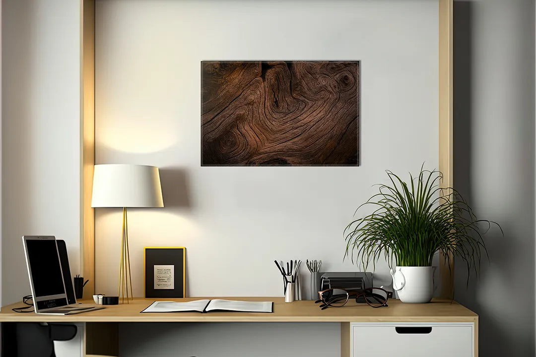 Kurkborden op canvas met donkere walnoot houtstructuur – formaat 140 × 100 cm