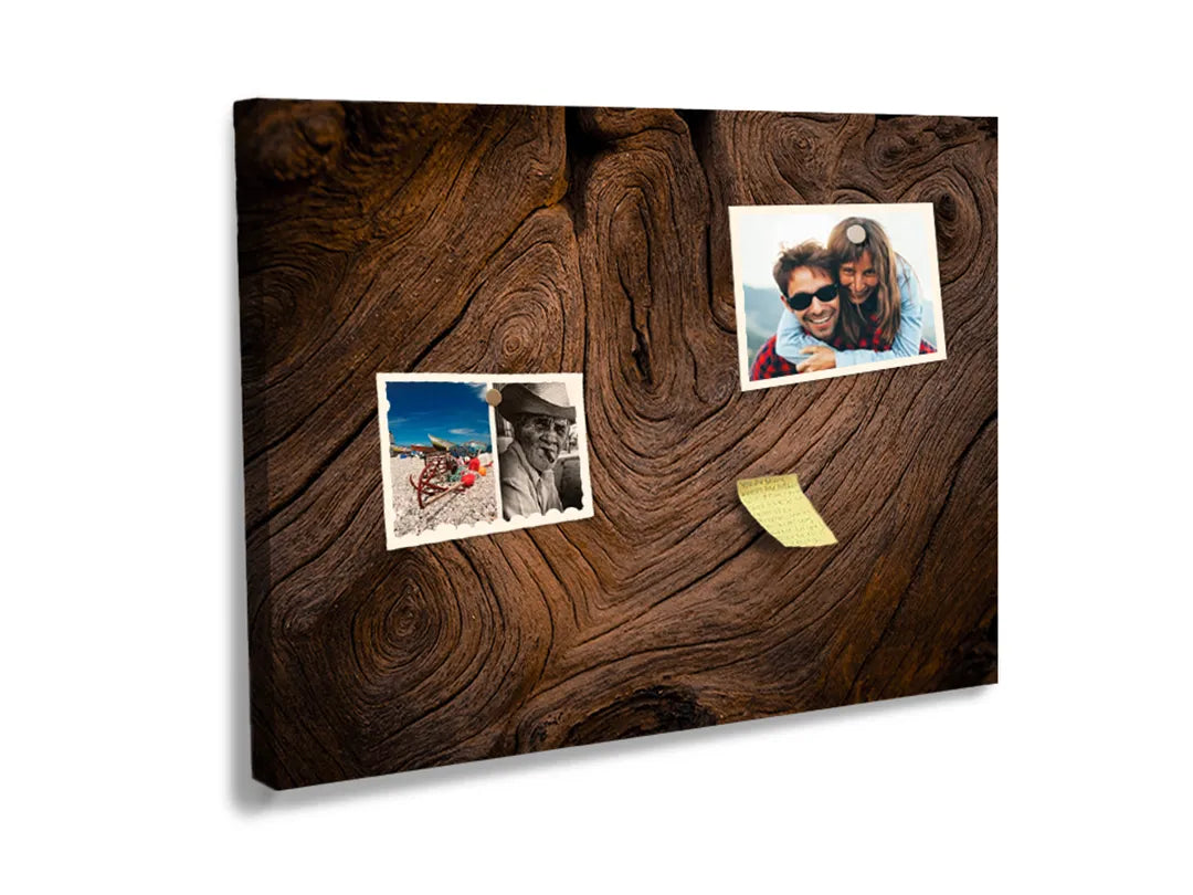Kurkborden op canvas met donkere walnoot houtstructuur – formaat 60 × 40 cm