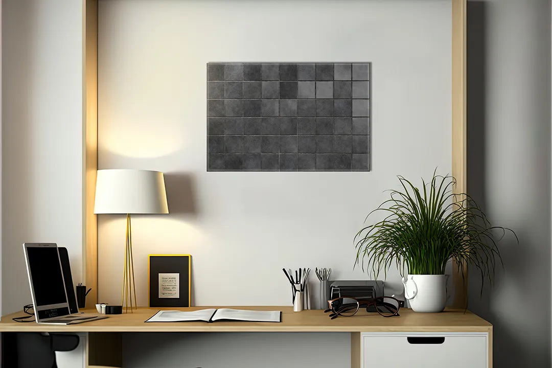 Kurkborden op canvas met donkere vierkante tegelstructuur – formaat 140 × 100 cm