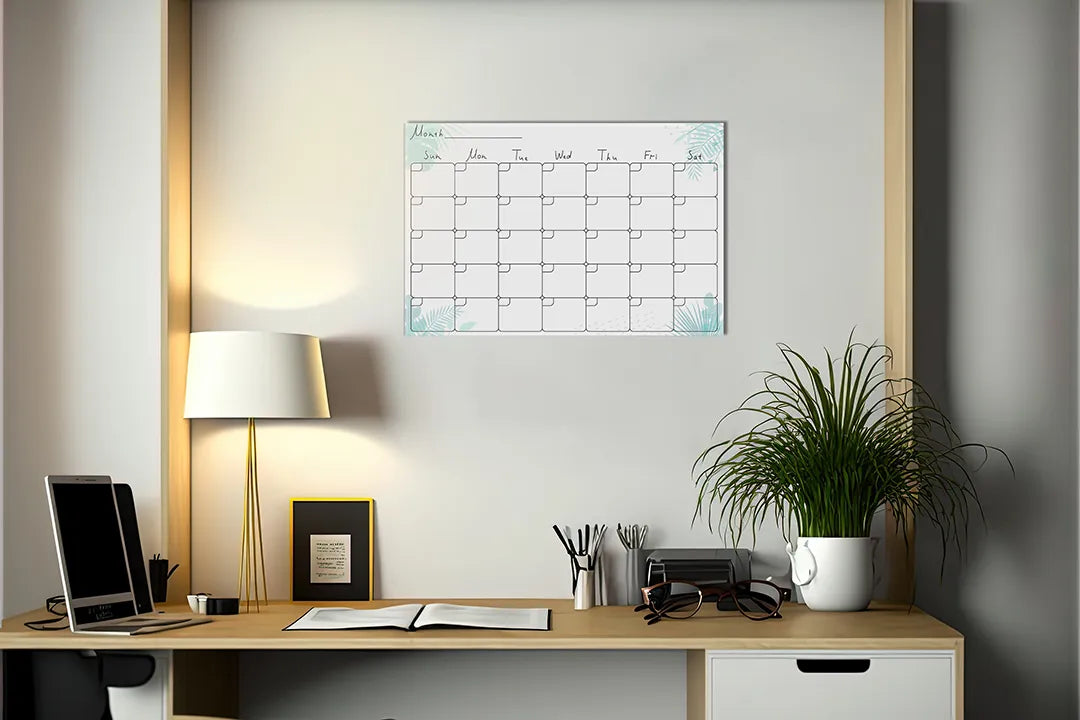Kurkborden op canvas met mintgroene maandkalender – formaat 140 × 100 cm