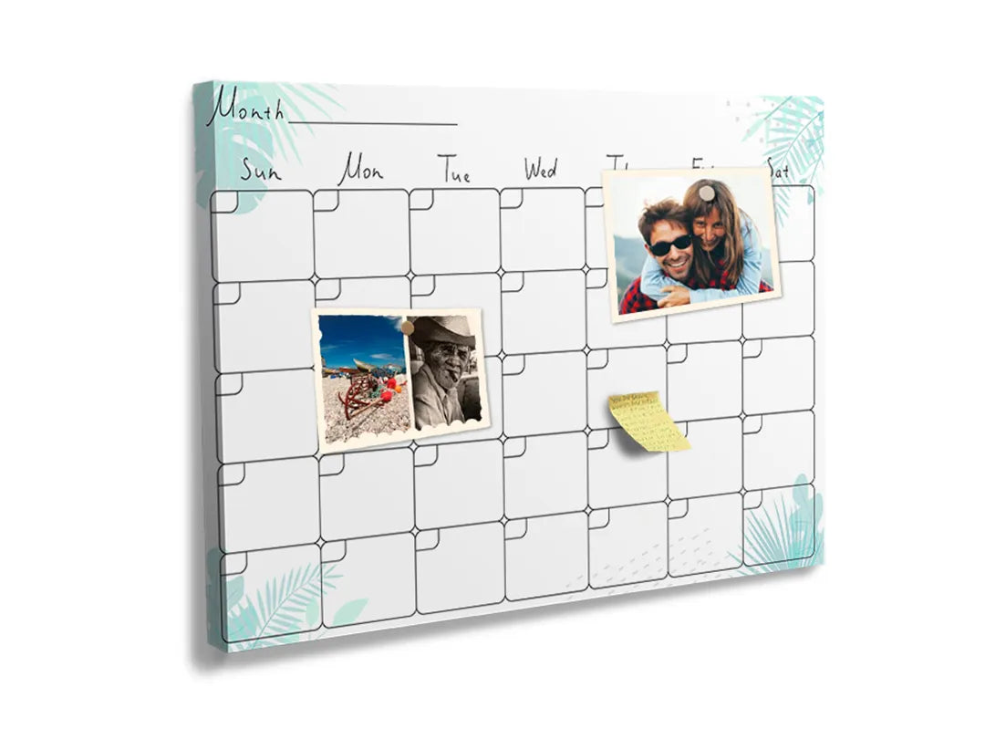 Kurkborden op canvas met mintgroene maandkalender – formaat 60 × 40 cm