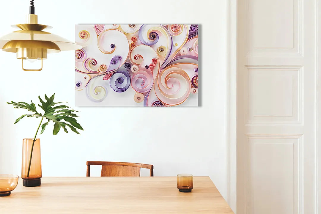 Kurkborden op canvas met kleurrijk wervelend lijnpatroon – formaat 100 × 70 cm