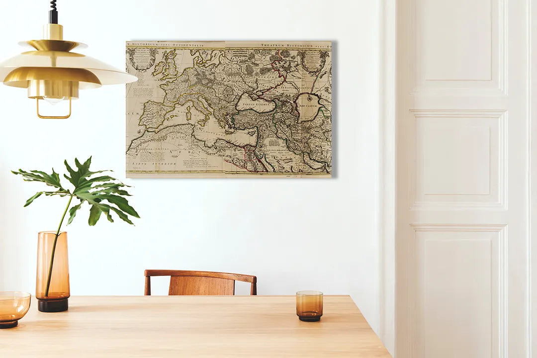 Kurkborden op canvas met antieke wereldkaart – formaat 100 × 70 cm