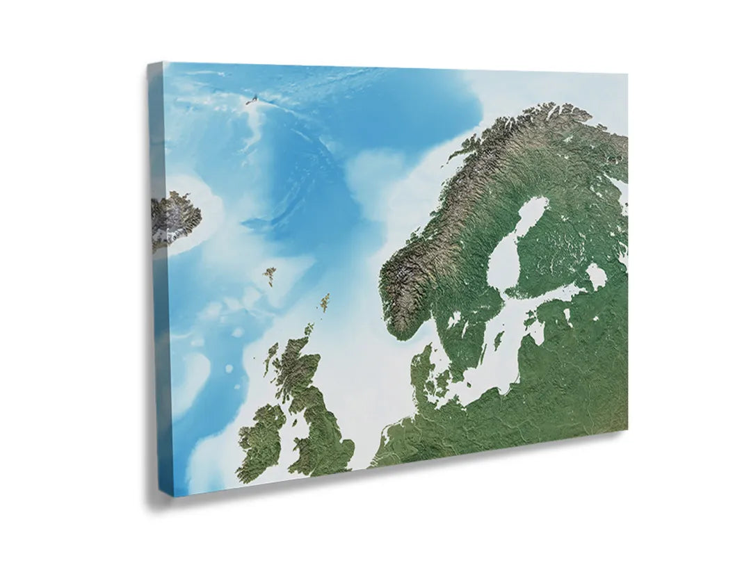Kurkborden op canvas met satellietkaart van noord-europa – formaat 120 × 80 cm