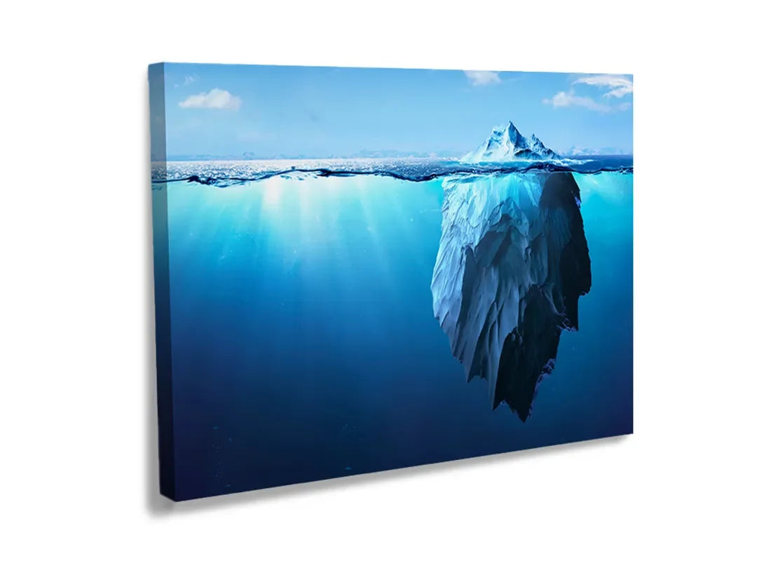Kurkborden op canvas met ijsberg boven en onder water – formaat 120 × 80 cm