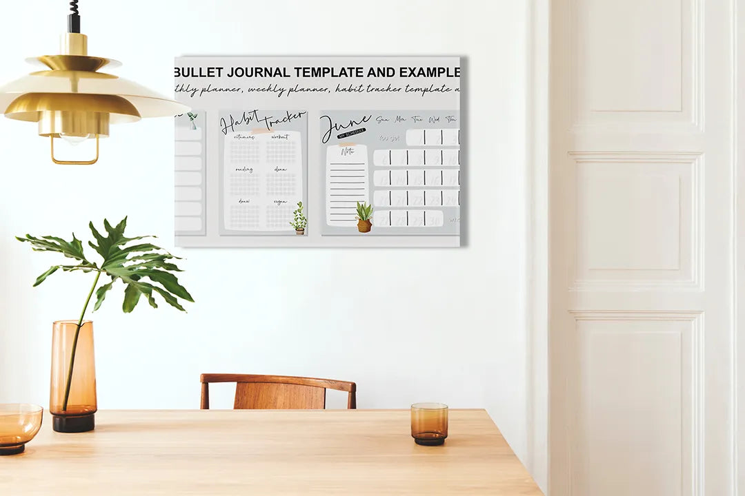 Kurkborden op canvas met bullet journal planner template – formaat 100 × 70 cm