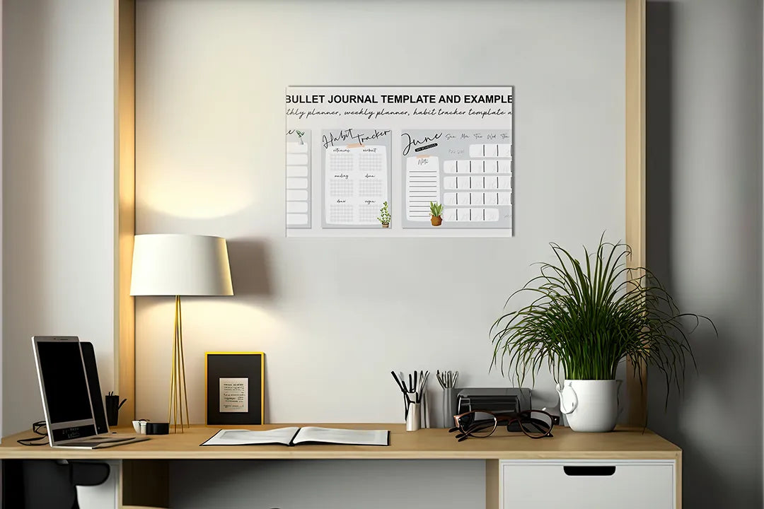 Kurkborden op canvas met bullet journal planner template – formaat 140 × 100 cm