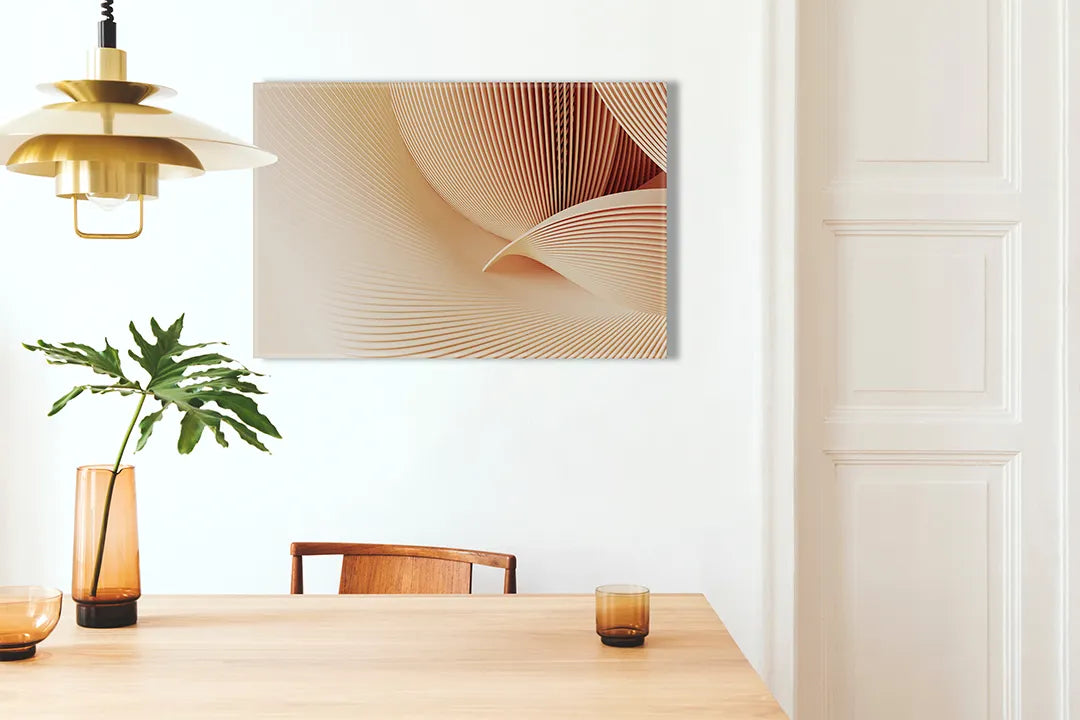 Kurkborden op canvas met beige golvend abstract patroon – formaat 100 × 70 cm