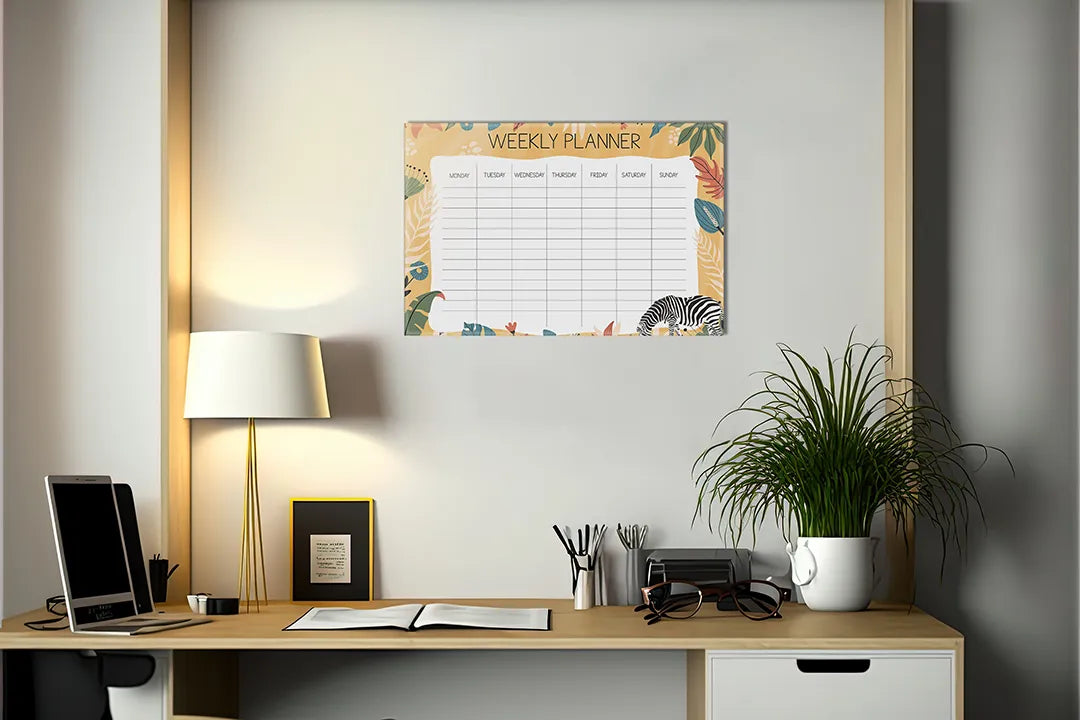 Kurkborden op canvas met jungle weekplanner met zebra – formaat 140 × 100 cm
