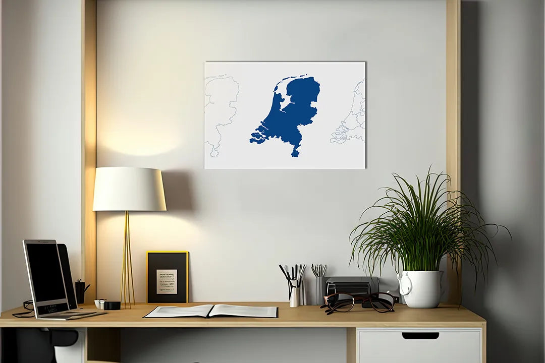 Kurkborden op canvas met blauwe kaart van nederland – formaat 140 × 100 cm