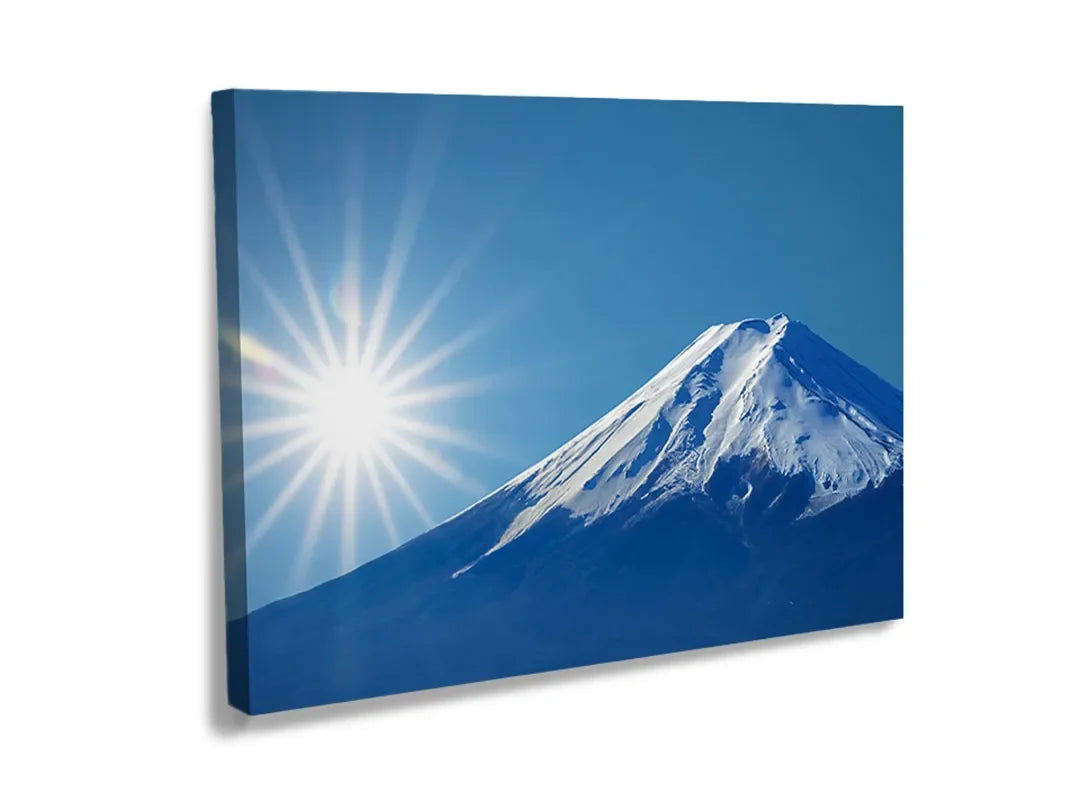 Kurkborden op canvas met mount fuji met zonnestralen – formaat 120 × 80 cm