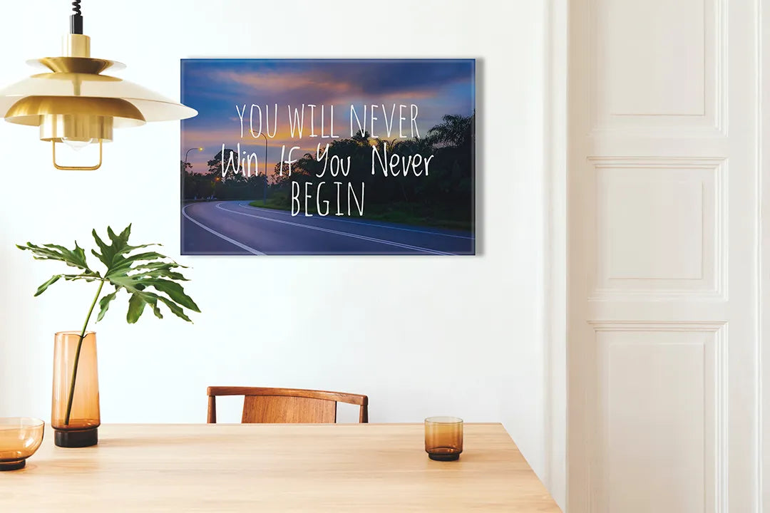 Kurkborden op canvas met motiverende quote over opnieuw beginnen – formaat 100 × 70 cm