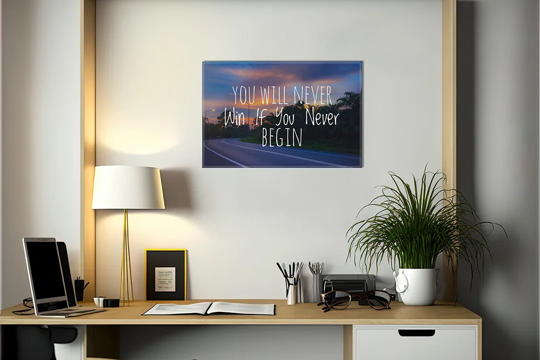 Kurkborden op canvas met motiverende quote over opnieuw beginnen – formaat 140 × 100 cm