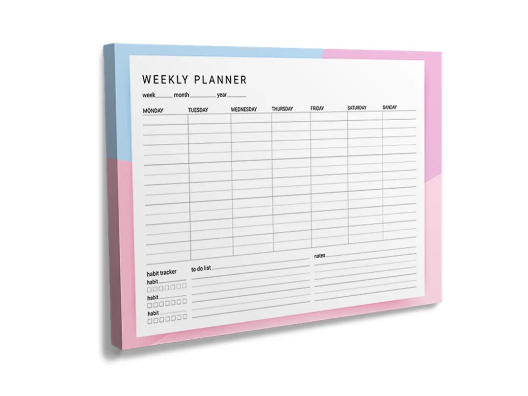 Kurkborden op canvas met roze minimalistische weekplanner – formaat 120 × 80 cm