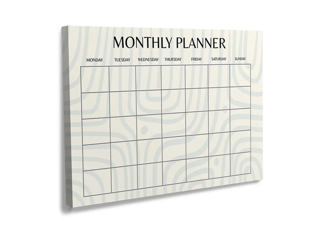 Kurkborden op canvas met minimalistische maandplanner met lijnpatroon – formaat 120 × 80 cm