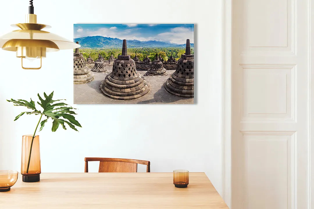 Kurkborden op canvas met boeddhistische tempel borobudur – formaat 100 × 70 cm