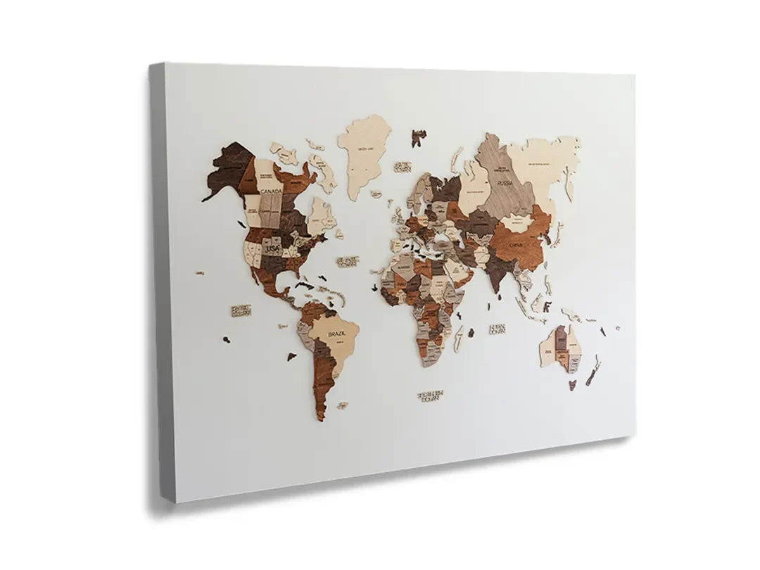 Kurkborden op canvas met abstracte wereldkaart in aardetinten – formaat 120 × 80 cm