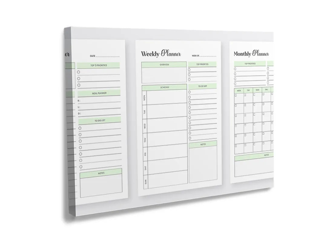 Kurkborden op canvas met driedelige groene planner – formaat 120 × 80 cm