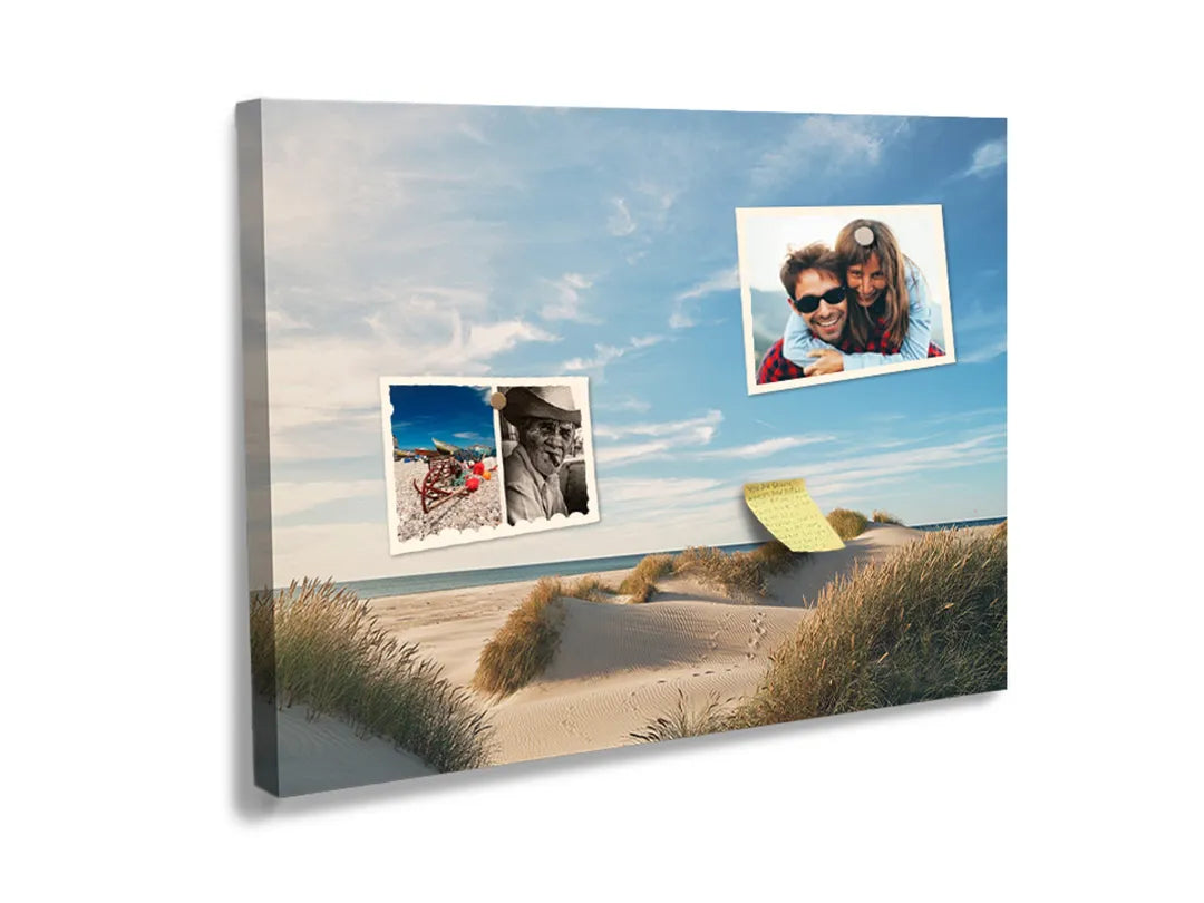 Kurkborden op canvas met duinen onder blauwe zomerhemel – formaat 60 × 40 cm