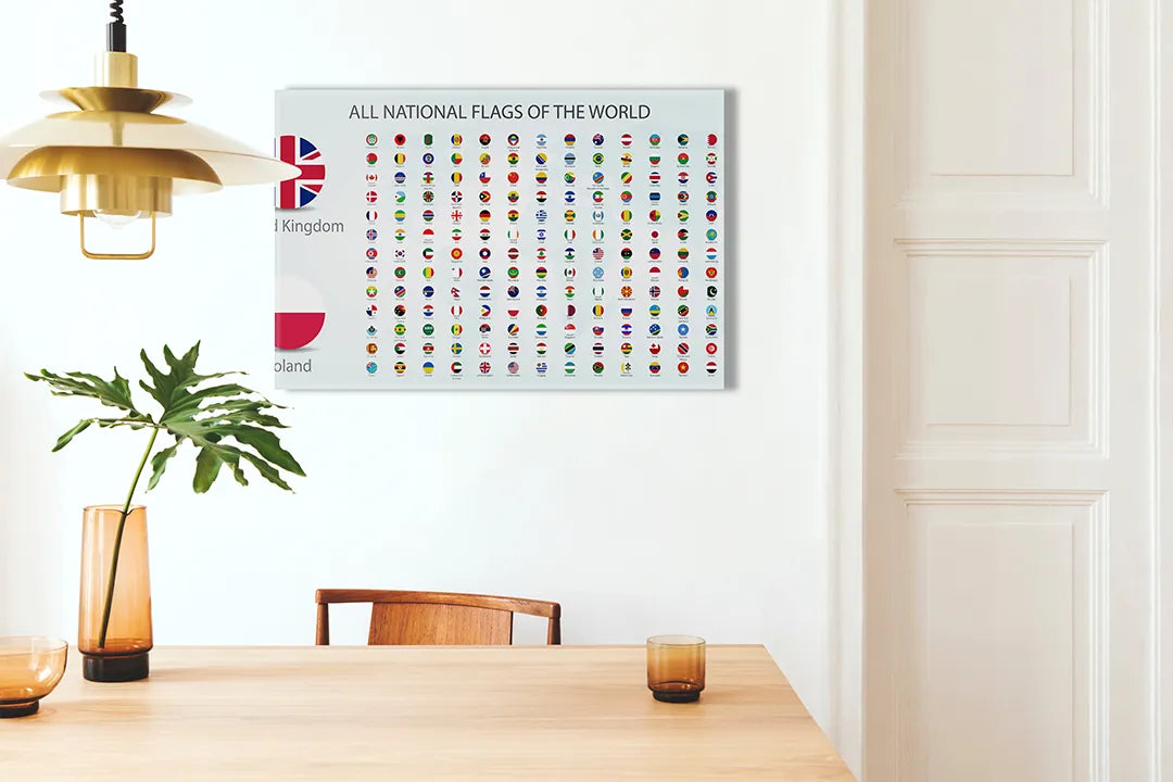 Kurkborden op canvas met vlaggen van alle landen – formaat 100 × 70 cm