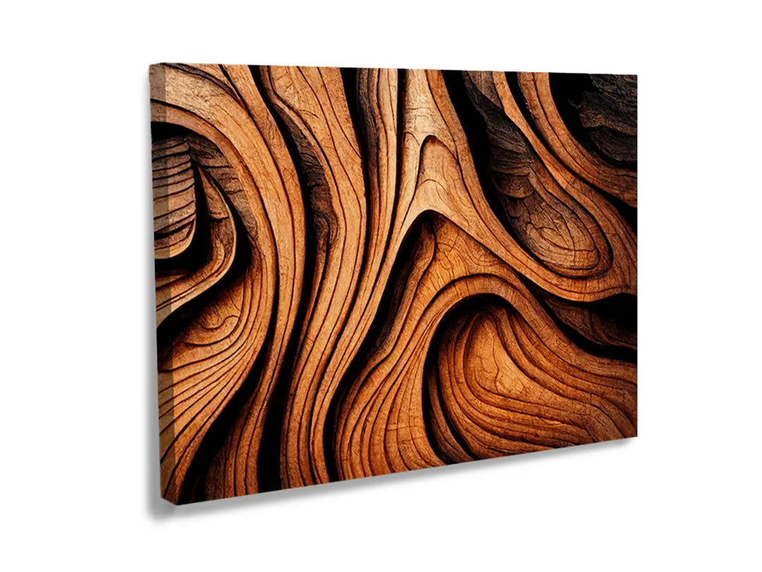 Kurkborden op canvas met golvend houtpatroon in warme tinten – formaat 120 × 80 cm