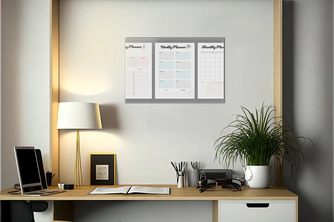Kurkborden op canvas met driedelige week- en maandplanner – formaat 140 × 100 cm