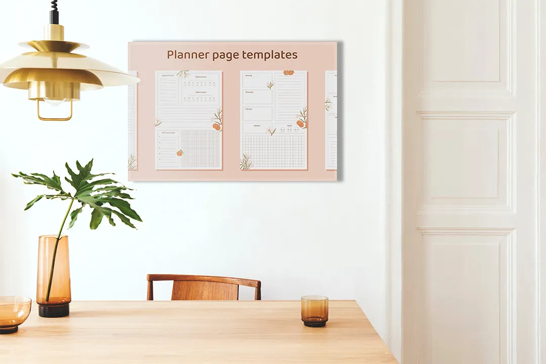 Kurkborden op canvas met roze planner pagina templates – formaat 100 × 70 cm