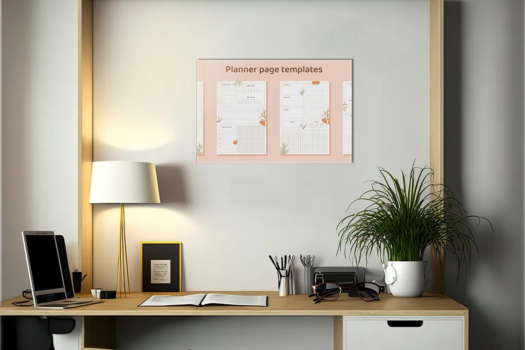 Kurkborden op canvas met roze planner pagina templates – formaat 140 × 100 cm