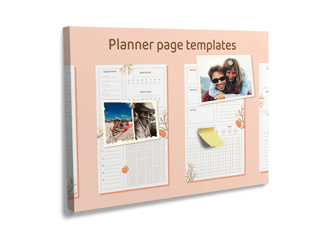 Kurkborden op canvas met roze planner pagina templates – formaat 60 × 40 cm