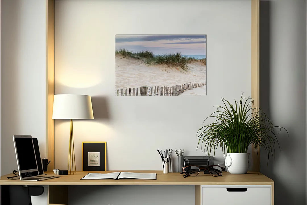 Kurkborden op canvas met duinen en rustig strand – formaat 140 × 100 cm