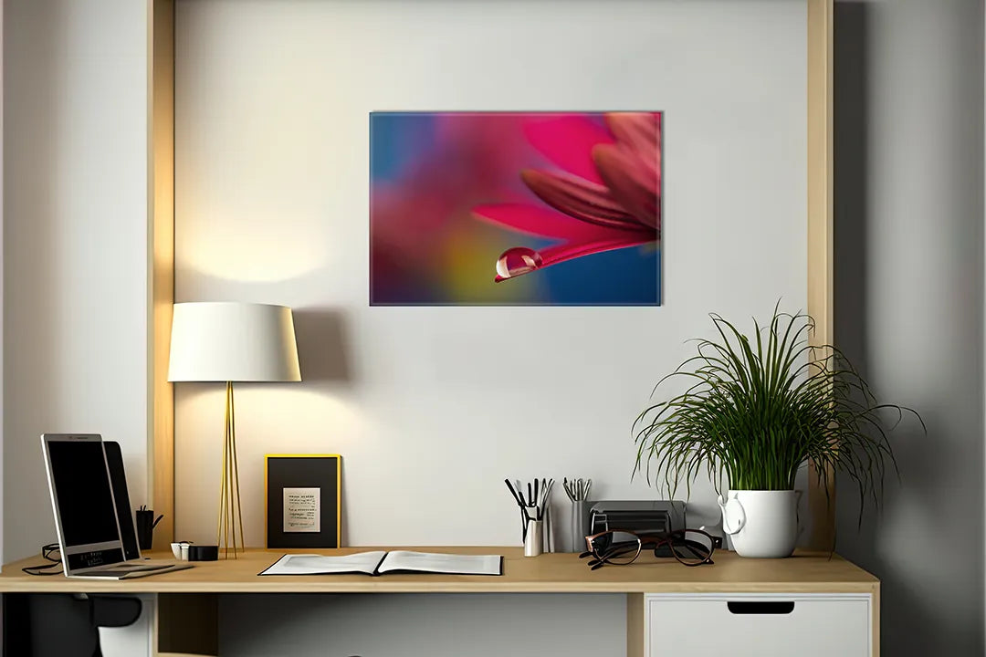 Kurkborden op canvas met roze bloem met waterdruppel – formaat 140 × 100 cm