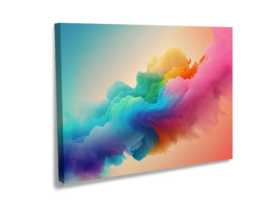 Kurkborden op canvas met kleurrijke rookwolk op pastelachtergrond – formaat 120 × 80 cm