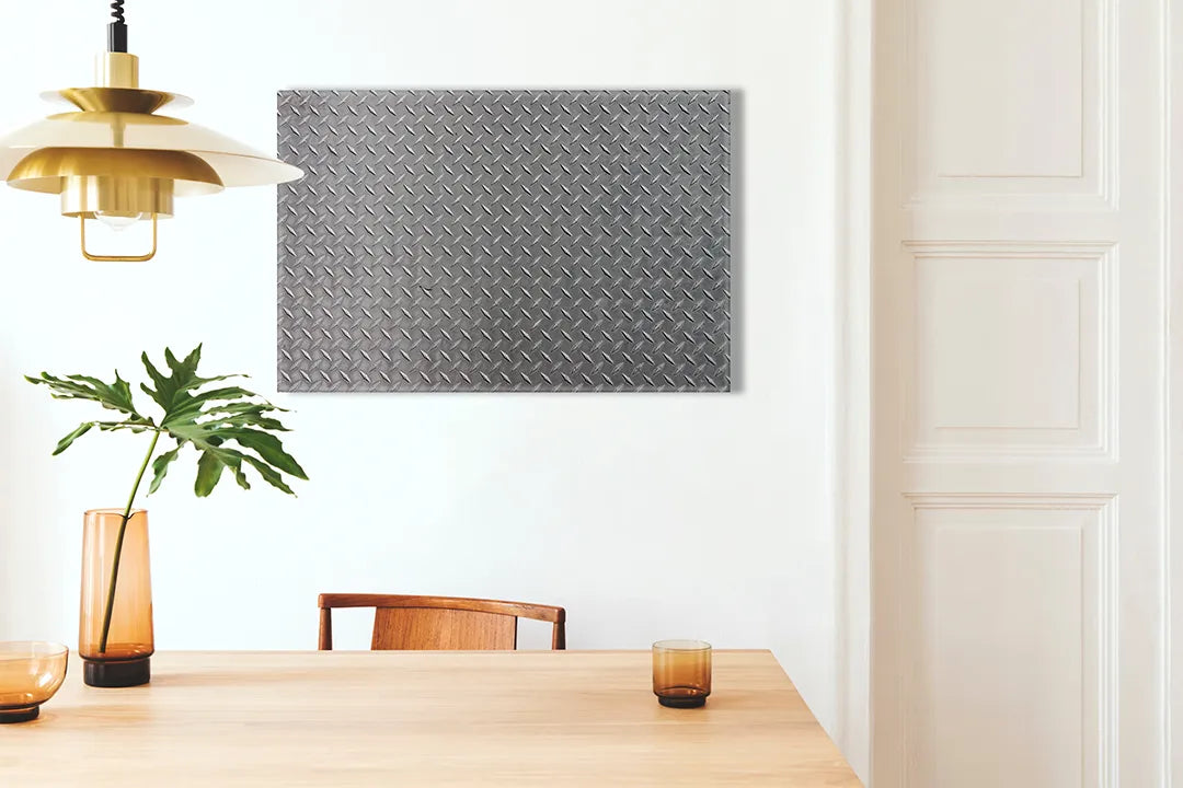 Kurkborden op canvas met metalen traanplaat structuur – formaat 100 × 70 cm
