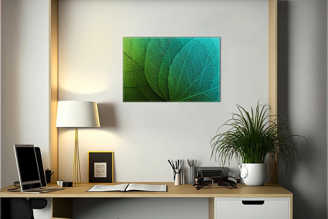 Kurkborden op canvas met groene bladeren in close-up – formaat 140 × 100 cm