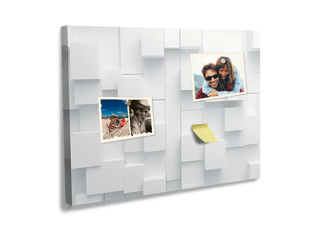 Kurkborden op canvas met witte driedimensionale blokkenwand – formaat 60 × 40 cm