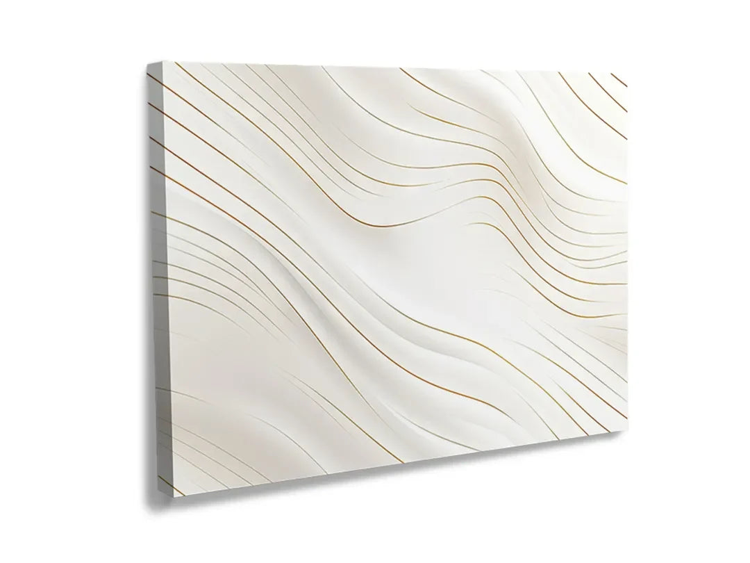 Kurkborden op canvas met wit golvend reliëf met gouden lijnen – formaat 120 × 80 cm
