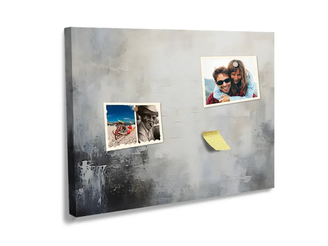 Kurkborden op canvas met abstract schilderij in grijs en wit – formaat 60 × 40 cm