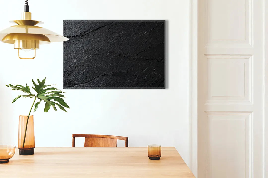 Kurkborden op canvas met zwarte leisteenstructuur – formaat 100 × 70 cm