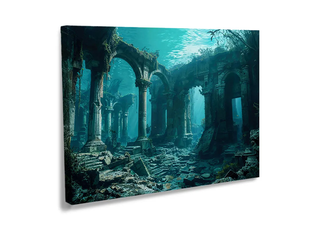 Kurkborden op canvas met verzonken ruïnes onder water – formaat 120 × 80 cm
