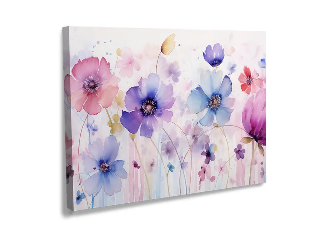 Kurkborden op canvas met aquarelbloemen in roze en paars – formaat 120 × 80 cm