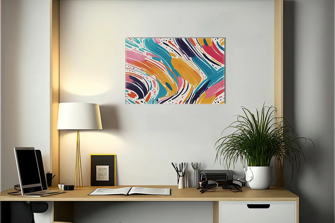 Kurkborden op canvas met kleurrijk golvend marmerpatroon – formaat 140 × 100 cm