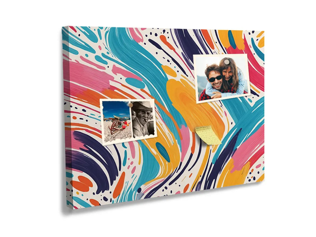Kurkborden op canvas met kleurrijk golvend marmerpatroon – formaat 60 × 40 cm